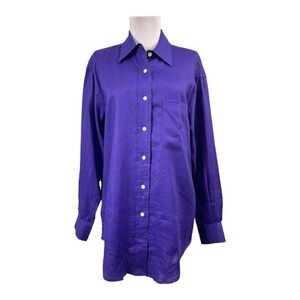 Ralph Lauren NEW Women's Button Down Blouse Size 6 Purple 100% Linen Long Sleeve